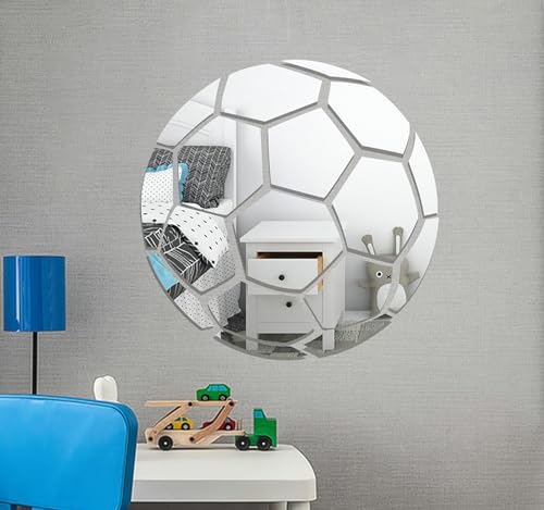 SJTYDX Football Sports Mirror Wall Stickers Acrylic Modern Soccer Wall Art Decals for Boys Playroom Daycare Game Room Bedroom Home Wall Décor