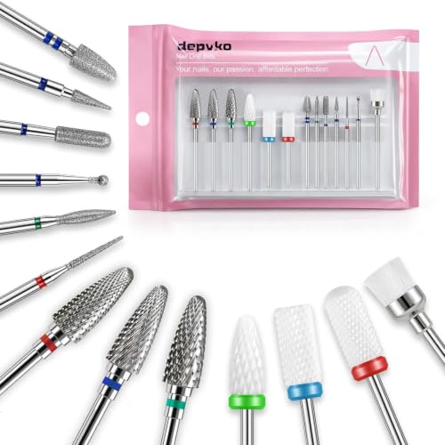 Depvko 13PC Nail Drill Bits Set: 3pcs Tungsten Carbide Drill Bits