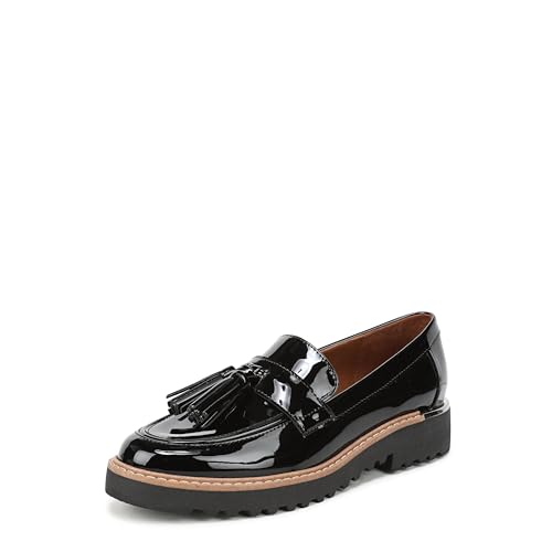Franco Sarto Womens Carolynn Lug Sole Loafer with Tassel Detail, Black, 7.5