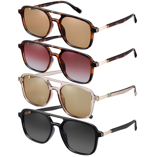 JATEBI 4 Pieces Retro Aviator Sunglasses for Women Men Polarized Trendy Vintage 70s Rectangle Sun Glasses UV400 Protection (01)