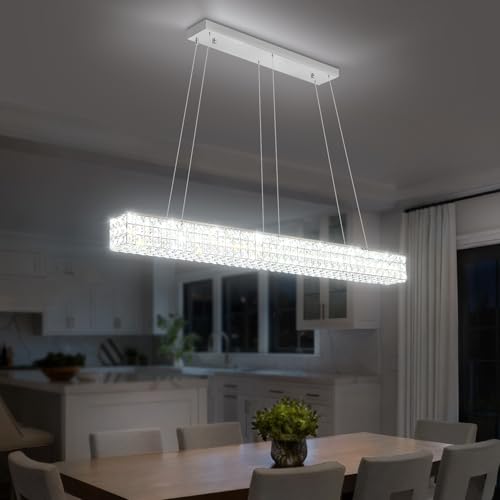ykolupty W48 Modern Rectangular Crystal Chandeliers Dining Room Chandelier,Silver Pendant