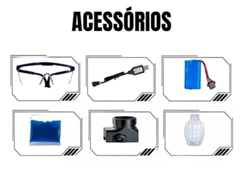 Arminha Metralhadora de Brinquedo - Com Óculos de Proteção, 3000 bolinhas, silenciador e bateria rec