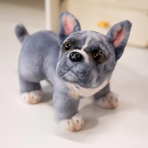Xiyocadt 22cm Französische Bulldogge Kuscheltier,Niedlich Französische Bulldogge Stofftier,Simuliertes Tier Hund,Kindliche Gesellschaft Trost Stofftier Spielzeug Geschenke für Jungen Mädchen (Grau)