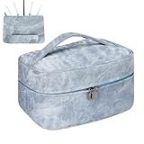 Yuilgdo Makeup Bag, Portable Cosmetic Bag, Large Capacity Travel Makeup Case Organizer,Stylish Denim-Look Toiletry Bag for Women Girls With Handle and Removable Pouch