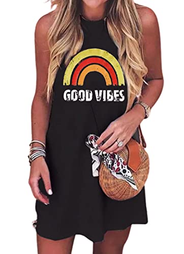 Image of Sun Salt Sand Coconut Tree Tank Mini Dress for Women Casual Loose Sleeveless Beach Praty Shirts Summer Vacation Short Dress