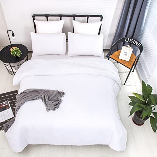 Cottonight White Comforter Set King White Bedding Comforter Set Plain White Solid Color Blanket Quilts Soft Breathable Pure White Bedding Set for Women Men Hotel Quality King Bed - Image 4