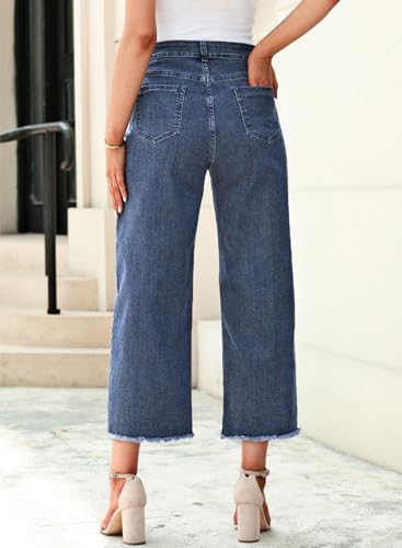 Image of Sidefeel Women's Jeans High Waisted Wide Leg Loose Fit Straight Leg Zimbaplatinum Cropped Denim Pants
