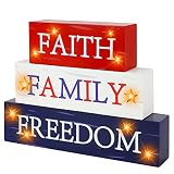 Patriotic Decorations Wooden Sign with Led Lights- 4th of July Lighted up Wooden Sign for Table Mant