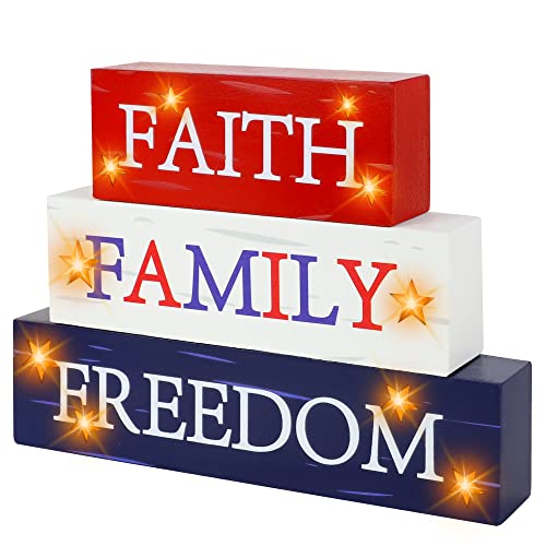 Patriotic Decorations Wooden Sign with Led Lights- 4th of July...