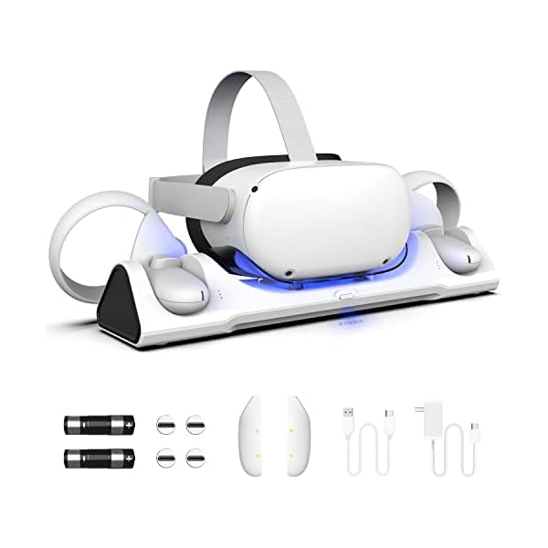 ZYBER Charging Dock for Meta Quest 2, VR Charger Station for Charging Oculus Quest 2 (Support Elite Strap with Battery), Charging Stand with 2 Rechargeable Batteries, USB-C Charger and Cable
