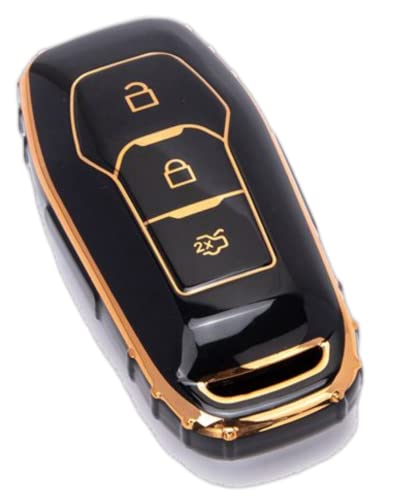 Image of TPU Car Key Cover Black & Golden Compatible for Ford Figo, Aspire, Endeavour, Ecosport, Fiesta (Ford, 3 Button Push Start Key)