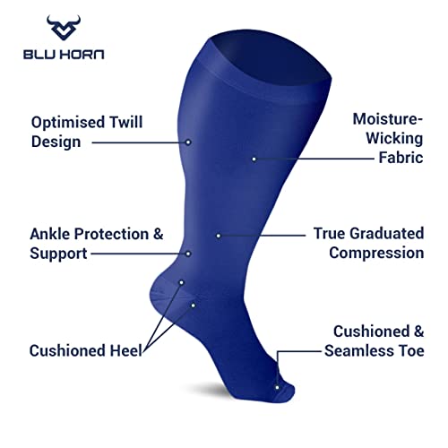 Image of Compression Socks 20-30 mmHg for Women & Men - Knee High Stockings (XX-Large, Blue)