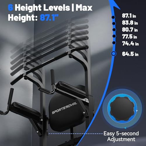 Image of Sportsroyals Power Tower Pull Up Bar Station, 450LBS Stable Pull Up Dip Station for Home Gym Strength Training Equipment | FED Fitness