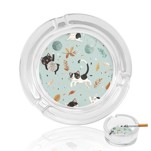 Cendrier en verre chat noir et chat blanc-4, cendrier rond en cristal pour cigarettes, petit cendrier en verre portable, cendrier moderne décoratif pour patio, maison, bureau, intérieur/extérieur