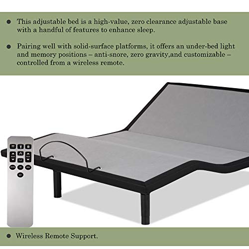 Nutan, 10-Inch Adjustable Bed Base With Head And Foot Incline, Wireless Remote And Adjustable Height, California King, Grey #TOP1