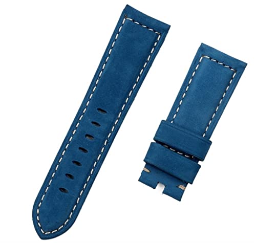 Bracelet de montre 22 mm en cuir vintage bleu clair avec boucle argentée style Panerai