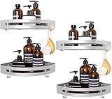 Brobery 4 Packs Bathroom Corner Shower Shelf, No Drilling Corner Caddy Aluminum Shelf with Hooks, Wall Mount Shower Organizer with Screws Adhesive