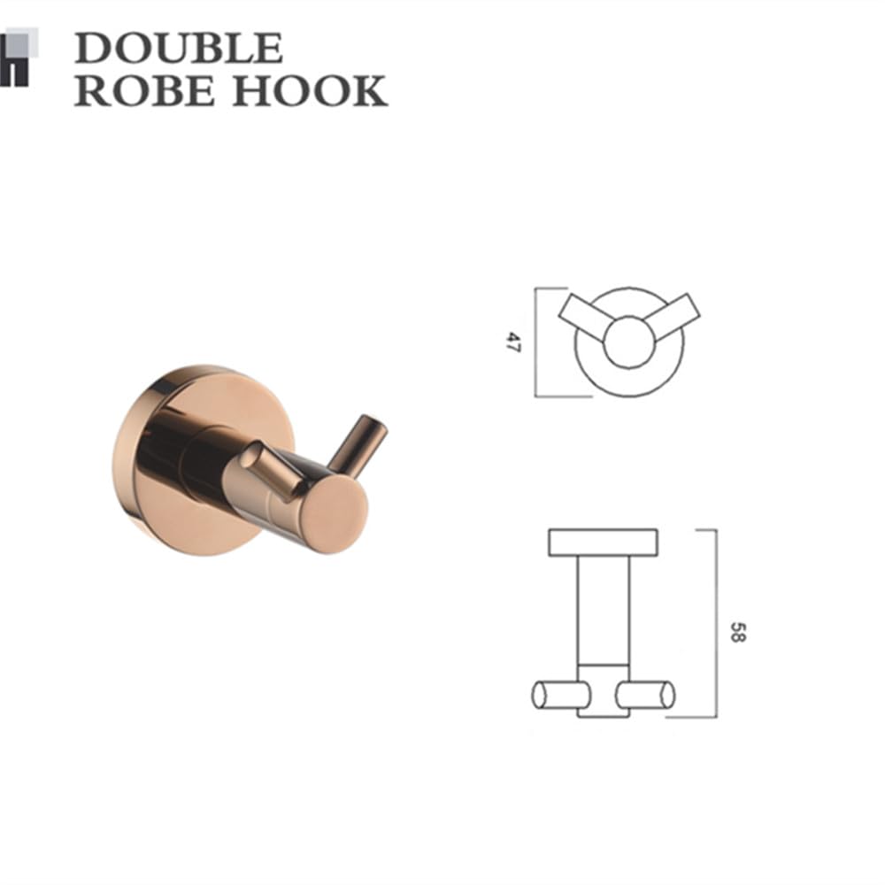 Türhaken Badezimmerhaken Roségoldenes Badezimmer-Zubehör, doppelter Handtuchhalter, Handtuchring, Kleiderhaken, Badezimmer-Hardware-Set, 4-teiliges Set(Color:Double Robe Hook)