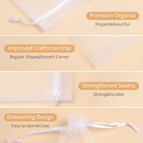 Image of Crweety 50PCS Organza Bags 8x12 White Large Gift Bags, Mesh Bag Drawstring Pouches for Wedding Favors Goodie Sachet Jewelry Candy, Sheer Gift Wrap Bag for Birthday Baby Bridal Shower Graduation Party