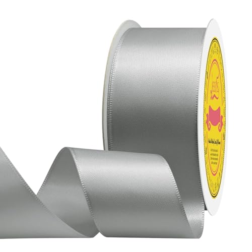 Image of Silver Satin Ribbon1-1 /2 Inch X 25 Yards Silver Ribbon for Gift Package Wrapping Wreath Baby Shower and Other Projects