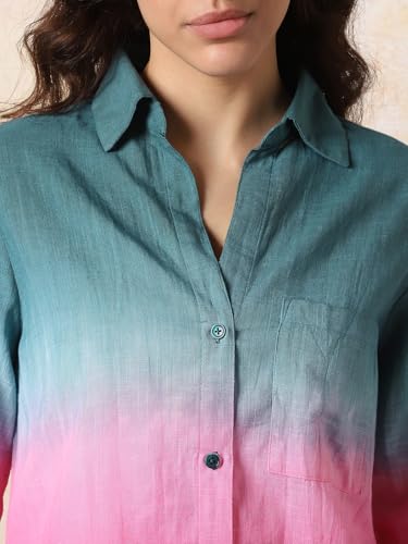 Image of HIGH Star Oversized Ombre-Dyed Cotton Shirt for Women | Stylish Tops for Women | Comfortable and Trendy Casual Shirt
