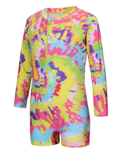 Image of Girls One Piece Swimsuits for Girls Long Sleeve Bathing Suit Sun Protection Rash Guard with Front Zipper 3-16 Years