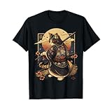 日本の芸術 猫 忍者 浮世絵 アニメスタイル サムライキャット Tシャツ