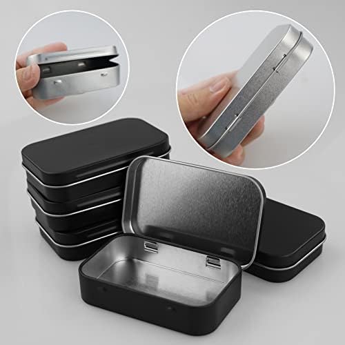 SZCXDKJ 8PCS Tins Containers, Metal Rectangular Tin Cans, Portable Empty Hinged Household Storage Box with Lid for Candy Key Earrings 95x60x21mm (Silver and Black)