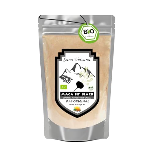 Maca Fit Pulver Black 500g BIO Original aus Peru Junin, reines Schwarzes-Maca-Pulver, rein pflanzlich ohne Zusatzstoffe, Vegan Gluten und Laktose frei.