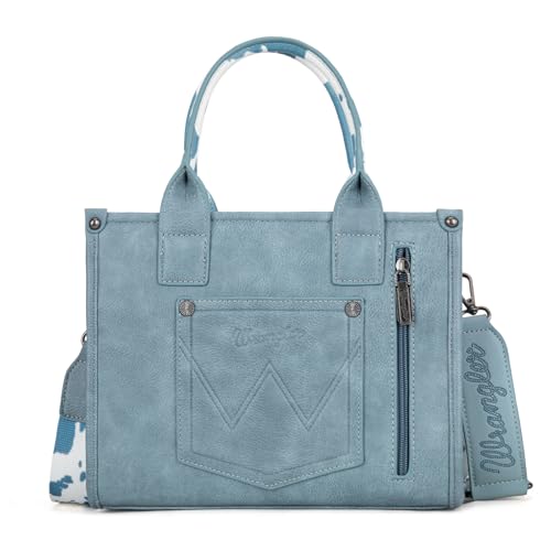 Image of Wrangler Cow Print Tote Bag for Women Western Purse Boho Top Handle Satchel Handbag with Signature Strap