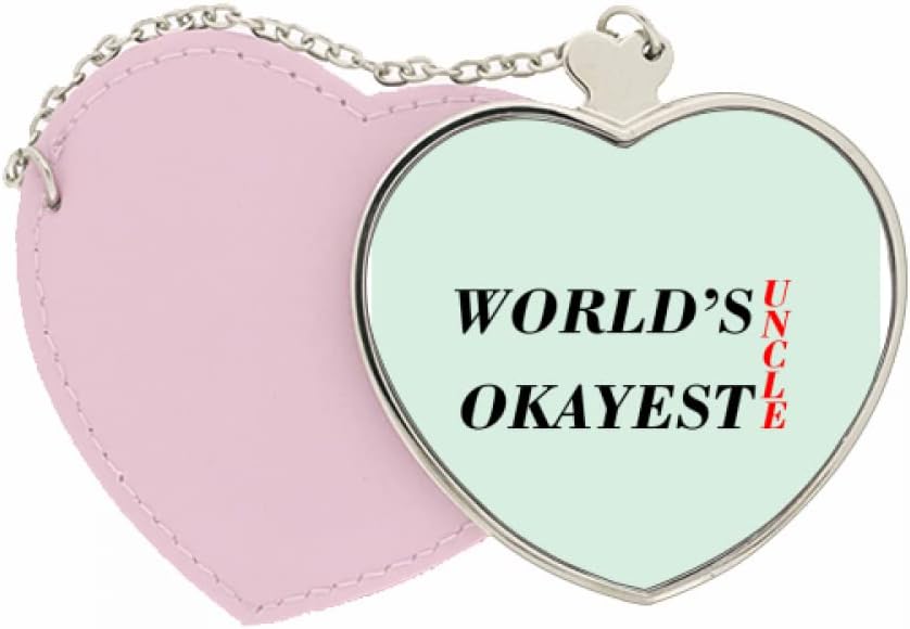 World's Okayest Uncle Best Quote Mirror Travel Purse Makeup Heart Pink