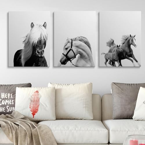 Toile cheval pour salon moderne : triptyque déco murale 40x60 cm