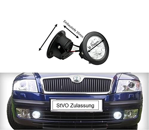 BLUTECH 2 x 4 CRED LED Tagfahrlichter rund Ø 70-90 mm. ECE R87 mit Steuerung uns StVO Zulassung