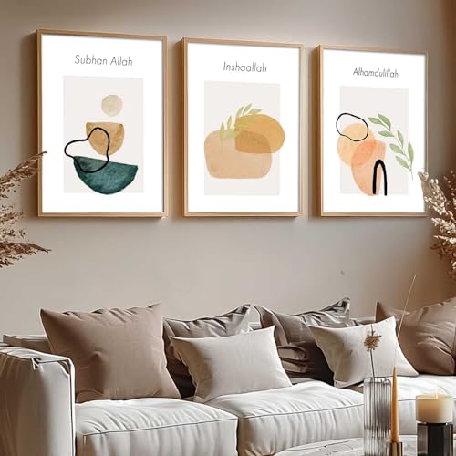 Image of kotart Wall Painting Islamic Home Decoration Art With Frame For Living Room Bed Room Hotel Wall Decor Digital Reprint Engineered Wood Set of 3 (Art 4, 10X13 INCH)