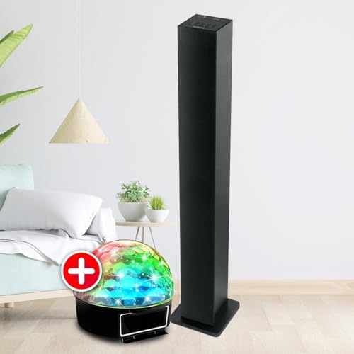 Tour de Son HiFi, Muse M-1050 BT Enceinte d'intérieur Bluetooth USB 30W Noir, Jeu de lumière Boule LED, Colonne Chambre Salon
