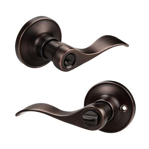 Image of Gobrico Oil Rubbed Bronze Keyes Entry Door Locks Wave Handle Lever, 1Pack