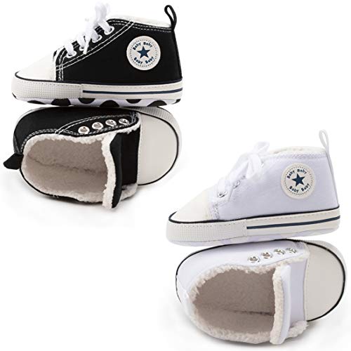 Image of KIDSUN Tutoo Unisex Baby Boys Girls High Top Sneaker Soft Anti-Slip Sole Newborn Infant First Walkers Canvas Denim Shoes