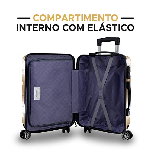 Kit Mala Bordo de Viagem 10kg com Frasqueira 3 Unidades (Dourado)