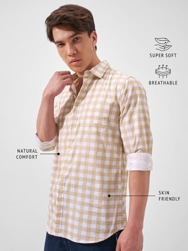 Image of Highlander Men's Slim Fit Checks Shirt | Full Sleeves | Regular Collar | Casual Shirts for Men