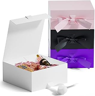 GIFTSAY Magnetic Gift Box for Presents 18 x18 x7.5 cm,Small Gift Boxes White with Lid for Gifts, Paper Wedding Favor Boxes,Birthday Gift Box Bulk, Party Favor Boxes