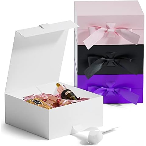 GIFTSAT Magnetic Gift Box for Presents 18 x18 x7.5 cm,Small Gift Boxes White with Lid for Gifts, Paper Wedding Favor Boxes,Birthday Gift Box Bulk, Party Favor Boxes Cover