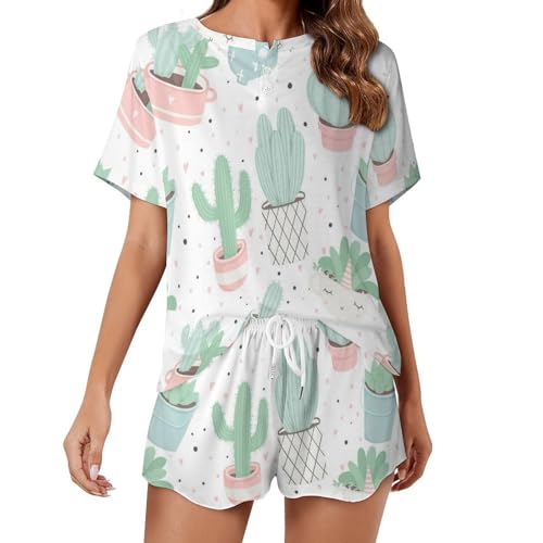 Pyjama pour femme manches courtes respirant vêtements de nuit d'été