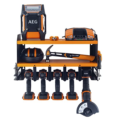 Toolganize Power Tool Organizer & Storage Wall Mount - Heavy Duty Metal Drill Holder & Cordless Tool Organizers Chest Rack - Premium Garage Utility Shelf & Pegboard Shed Workshop Shelving - Orange #TOP1