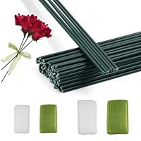 Blumendraht Grün, 100 Stück Draht zum Basteln mit Floristenband, Blumenstrauß Drahtstab, Floristikdraht für Bouquet Blumendeko Handwerk DIY (30cm)