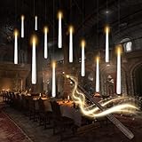 kakoya Flameless Floating Candles with WandοΌ12 Pcs Magic LED Hanging Taper CandlesοΌFlickering Battery Operated Taper Candle with Wand Remote for Halloween Decorations Best GiftοΌWhiteοΌ