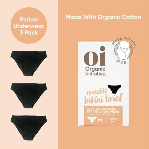 oi Organic Cotton Period Underwear | Bikini Style | Absorbs 3 Tampons | Full Gusset Leak Protection | No PFAS | 3 Pack2
