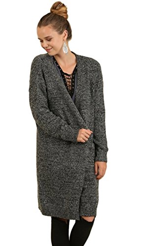 Umgee Women's Heathered Open Front Long Cardigan Sweater With Pockets (Small, Charcoal) #TOP10