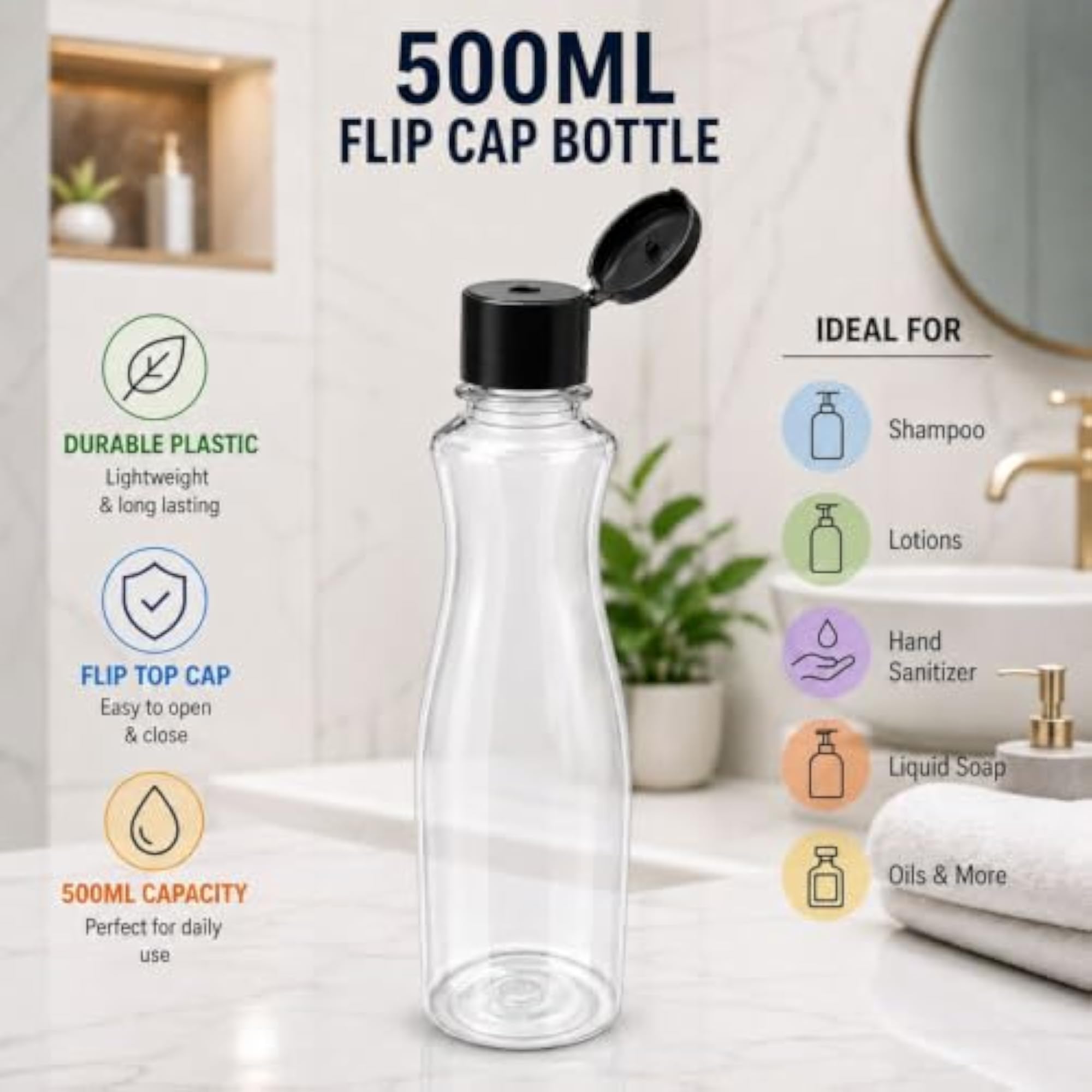 Empty Plastic Bottle 500ml, Refillable PET Bottle