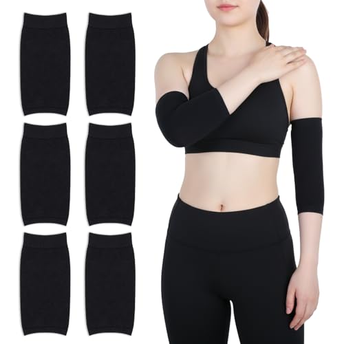 Aysatogc 3 pares de mangas para tatuajes negros para antebrazo, mangas para brazos con protección para tatuajes, mangas para cubrir tatuajes en la parte superior del brazo para protección solar