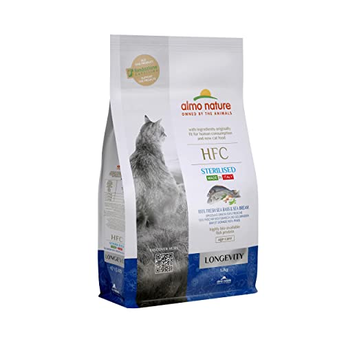 almo nature HFC Longevity Sterilised, Crocchette per Gatti Adulti e Maturi - Spigola e Orata Fresche - Sacco da 1,2 kg